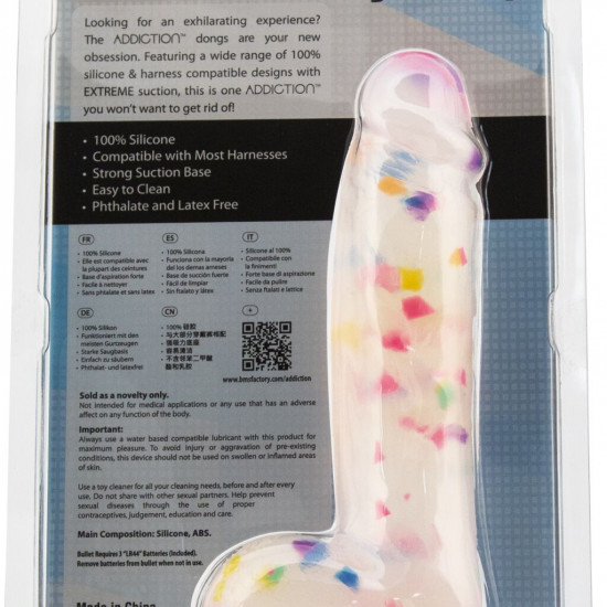 Фаллоимитатор с конфетти ADDICTION - PARTY MARTY 7.5″ - FROST & CONFETTI, 19 см, силикон