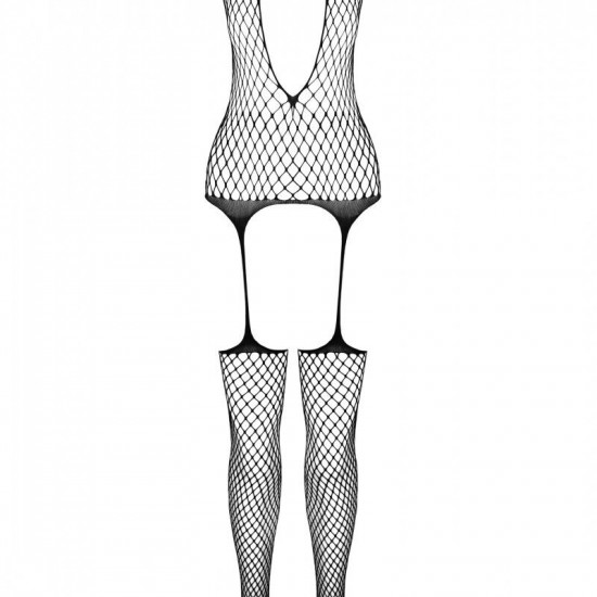 Сетчатый телесный бодистокинг имитирующий боди с чулками на подвязках Casmir CA003