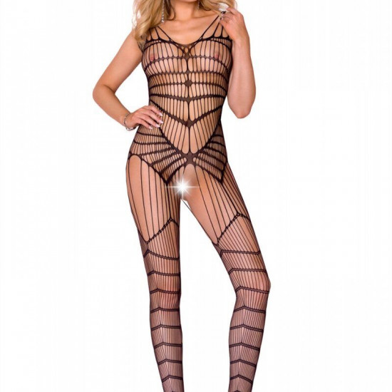 Черный ажурный бодистокинг со сложным вертикальным плетением Casmir CA004