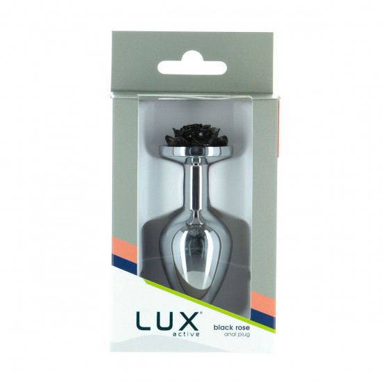 Металлическая анальная пробка Lux Active с розой - Rose Anal Plug - Black, вибропуля в подарок