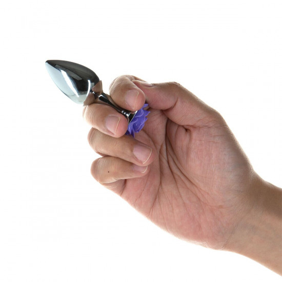 Металлическая анальная пробка Lux Active с розой - Rose Anal Plug - Purple, вибропуля в подарок