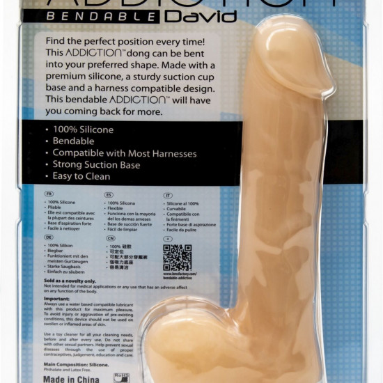 Фаллоимитатор с памятью формы, на присоске ADDICTION — DAVID 8″ Silicone Dong, вибропуля в подарок