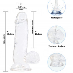 Прозорий фалоімітатор на присосці ADDICTION — Clear Dildo with Balls 6″, віброкуля в подарунок