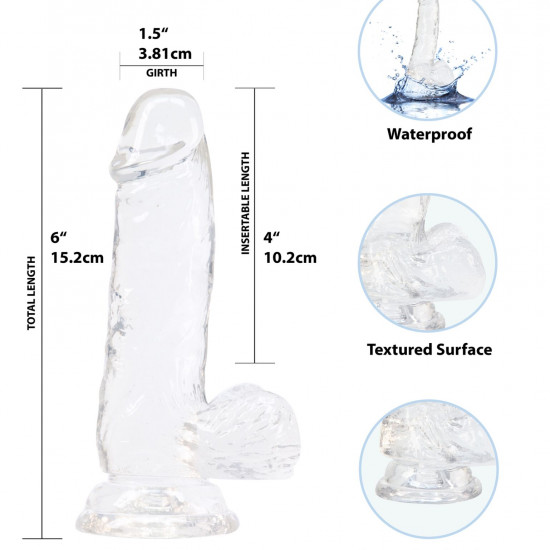 Прозрачный фаллоимитатор на присоске ADDICTION — Clear Dildo with Balls 6″, вибропуля в подарок