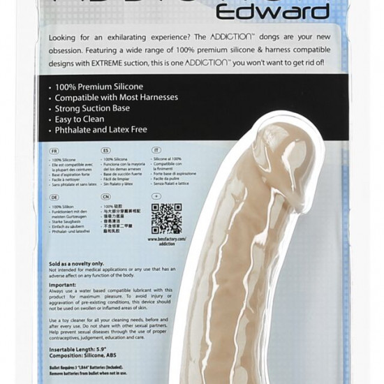 Изогнутый фаллоимитатор на присоске ADDICTION — Edward 6″ Curved Dong, вибропуля в подарок