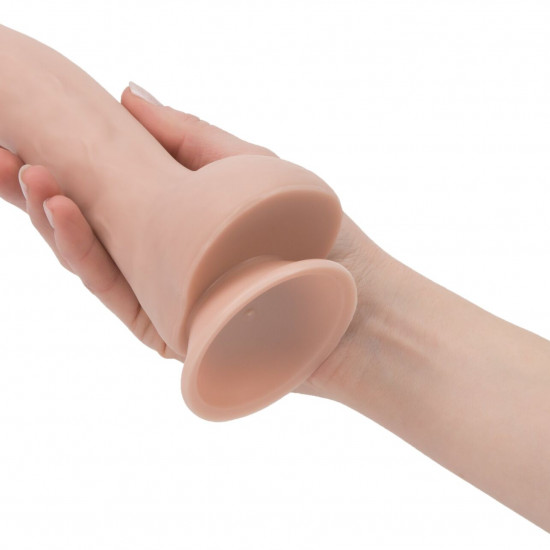 Изогнутый фаллоимитатор на присоске ADDICTION — BRAD 7,5″ Dildo With Balls, Beige