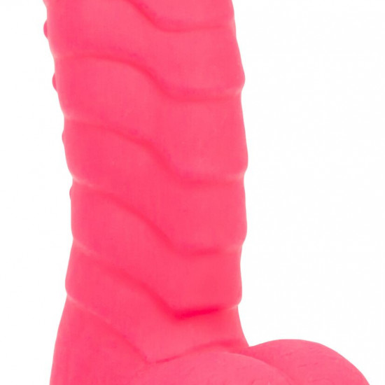 Ребристый фаллоимитатор на присоске ADDICTION — Tom 7″ Dildo With Balls — Pink, вибропуля в подарок