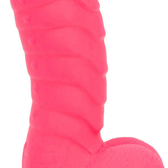 Ребристый фаллоимитатор на присоске ADDICTION — Tom 7″ Dildo With Balls — Pink, вибропуля в подарок