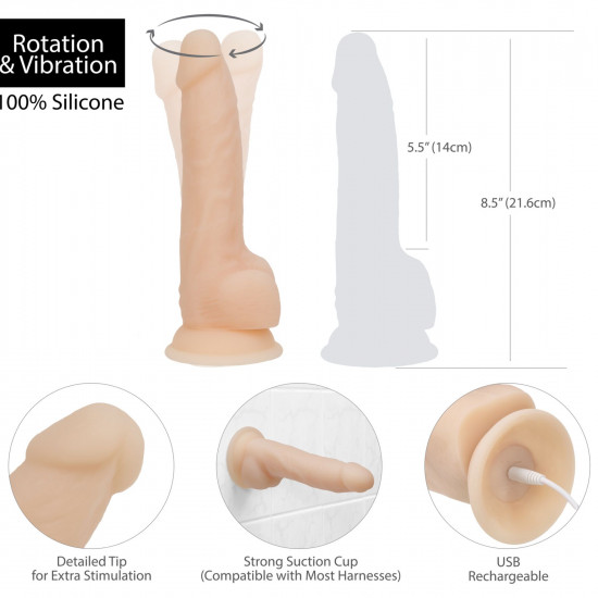 Фаллоимитатор с вибрацией и ротацией Naked ADDICTION James 8″ Rotating & Vibrating Dong, пульт ДУ