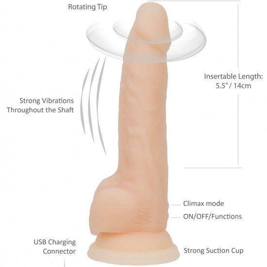 Фаллоимитатор с вибрацией и ротацией Naked ADDICTION James 8″ Rotating & Vibrating Dong, пульт ДУ