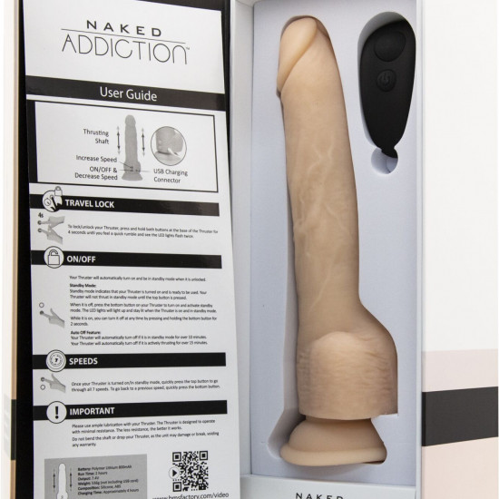 Фаллоимитатор с пульсацией Naked ADDICTION Dominic 9″ Vanilla, пульт ДУ, диаметр 4,2 см