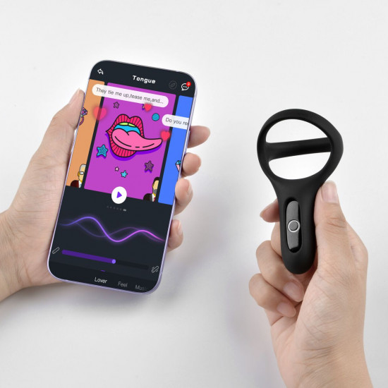 Двойное эрекционное кольцо Fun Town Rise Black, управление со смартфона