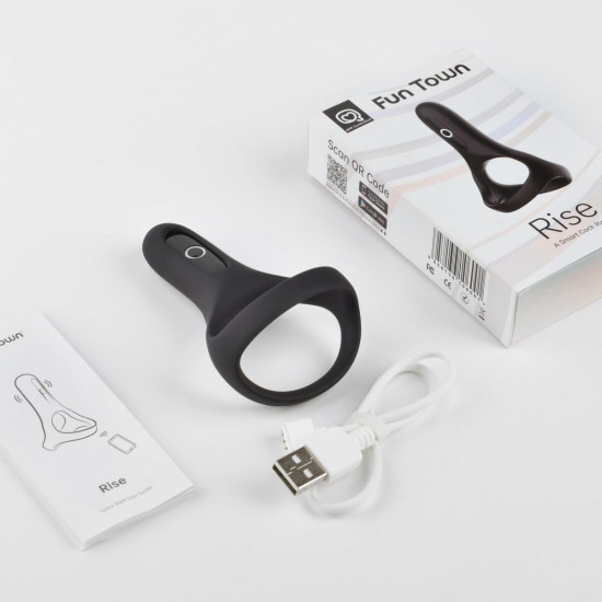 Двойное эрекционное кольцо Fun Town Rise Black, управление со смартфона