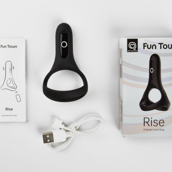 Двойное эрекционное кольцо Fun Town Rise Black, управление со смартфона