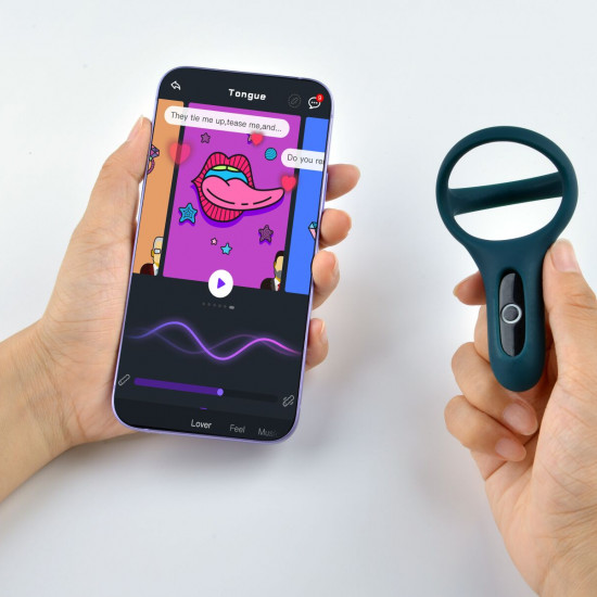 Двойное эрекционное кольцо Fun Town Rise Turquoise, управление со смартфона