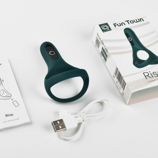 Двойное эрекционное кольцо Fun Town Rise Turquoise, управление со смартфона