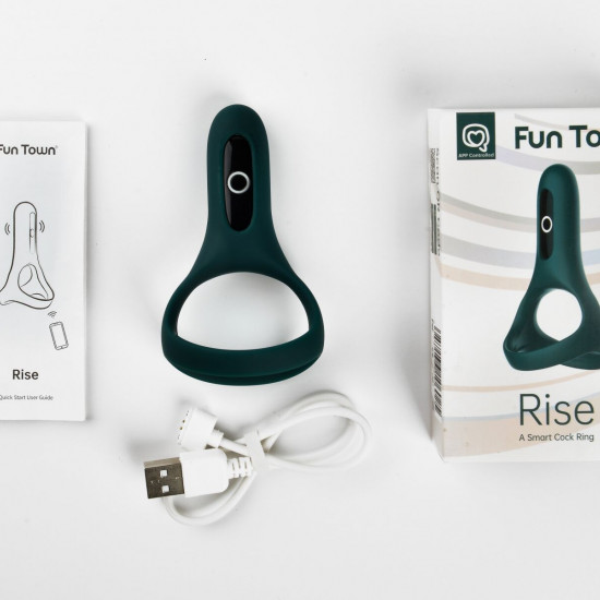 Двойное эрекционное кольцо Fun Town Rise Turquoise, управление со смартфона