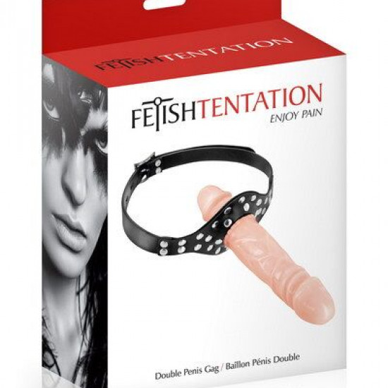 Кляп с двойным фаллоимитатором Fetish Tentation Double Penis Gag Flesh