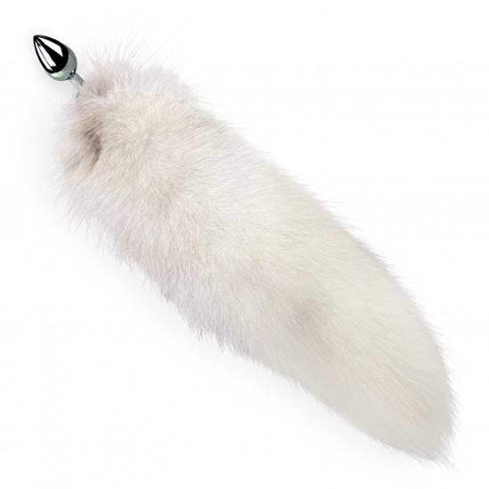 Металлическая анальная пробка с хвостом из натурального меха Art of Sex size M White fox