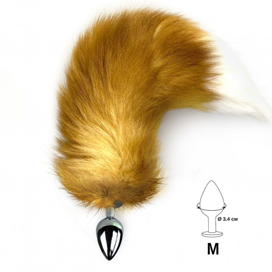 Металлическая анальная пробка с хвостом из натурального меха Art of Sex size M Red fox
