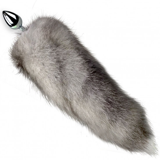 Металлическая анальная пробка с хвостом из натурального меха Art of Sex size M Artctic fox