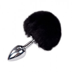 Металева анальна пробка Кролячий хвостик Alive Fluffy Plug S Black, діаметр 2,8 см