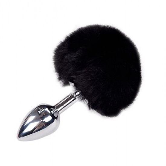 Металлическая анальная пробка Кроличий хвостик Alive Fluffy Plug S Black, диаметр 2,8 см