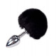 Металлическая анальная пробка Кроличий хвостик Alive Fluffy Plug S Black, диаметр 2,8 см
