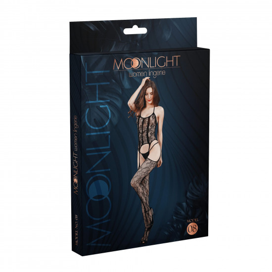 Бодистокинг с доступом Moonlight Model 08 XS-L Black, имитация корсета и чулок на подвязках