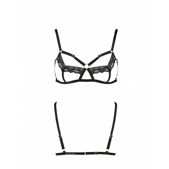 Бюстгальтер-стрепы с кружевом Passion Exclusive SOLON BRA XXL/XXXL, black, трусики в комплекте