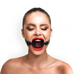 Кляп-розширювач силіконове кільце Art of Sex – Gag Ring, чорний, натуральна шкіра