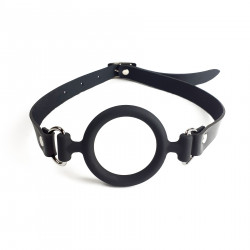 Кляп-розширювач силіконове кільце Art of Sex – Gag Ring, чорний, натуральна шкіра
