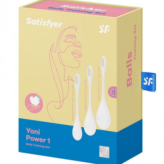 Набор йони бусин Satisfyer Yoni Power 1 White, диаметр 2-2,5-3см, вес 22-46-74гр