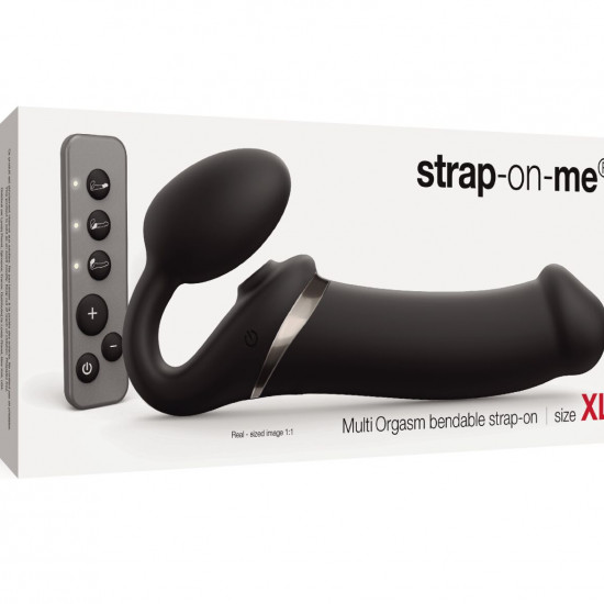 Безремневой вибрострапон с вакуумной стимуляцией Strap-On-Me MULTI ORGASM Black XL, регулируемый