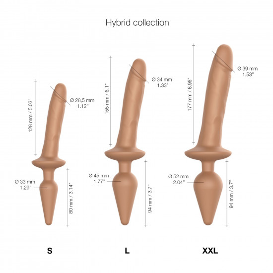Анальная пробка с дилдо 2в1 Strap-On-Me SWITCH PLUG-IN REALISTIC DILDO Caramel S, диаметр 3,3/2,9 см