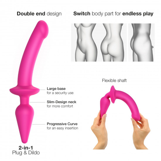 Анальная пробка с дилдо 2в1 Strap-On-Me SWITCH PLUG-IN DILDO Fuchsia L, диаметр 4,5/3,4 см