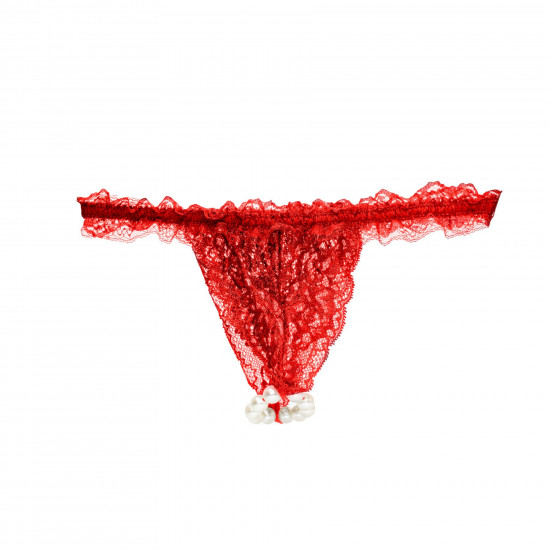 Набор Intt BRAZILIAN PANTY RED: трусики на резинке S-XL с жемчужным кольцом + клубничный лубрикант