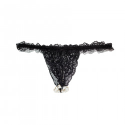 Набір Intt BRAZILIAN PANTY BLACK: трусики на резинці S-XL з перлинним кільцем + полунична змазка