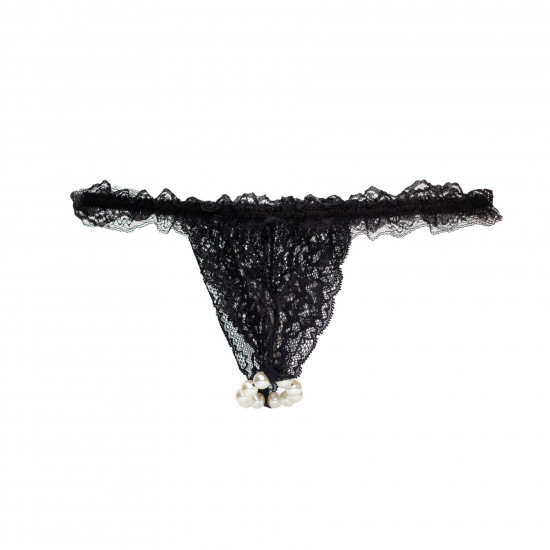 Набор Intt BRAZILIAN PANTY BLACK: трусики на резинке S-XL с жемчужным кольцом + клубничная смазка