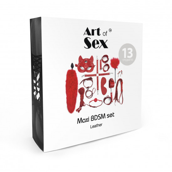 Набор BDSM Art of Sex – Maxi BDSM Set Leather, 13 предметов, черный, натуральная кожа
