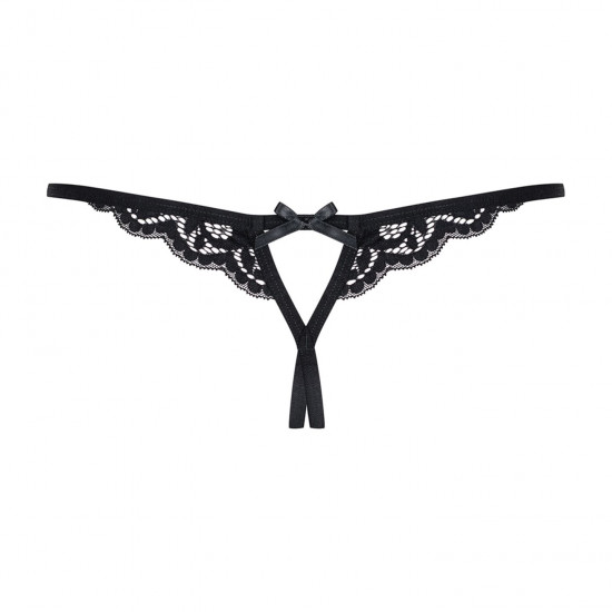 Кружевные танга с двумя отверстиями Obsessive 831-THC-1 crotchless thong L/XL, черные, бантики