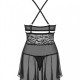 (SALE) Эротический кружевной комплект с сеточкой Obsessive 838-BAB-1 babydoll & thong black S/M, черный, пе
