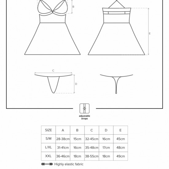 (SALE) Эротический кружевной комплект с сеточкой Obsessive 838-BAB-1 babydoll & thong black S/M, черный, пе