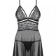 (SALE) Эротический кружевной комплект с сеточкой Obsessive 838-BAB-1 babydoll & thong black S/M, черный, пе