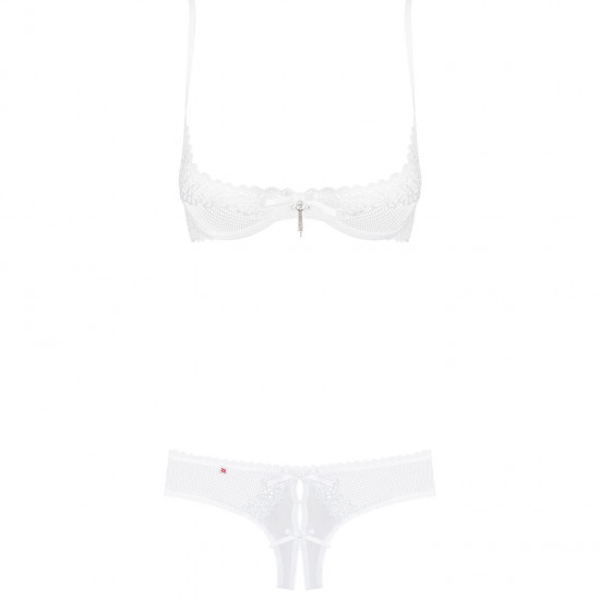 Эротический комплект с бюстгальтером-получашкой Obsessive Alabastra L/XL, белый, трусики с доступом