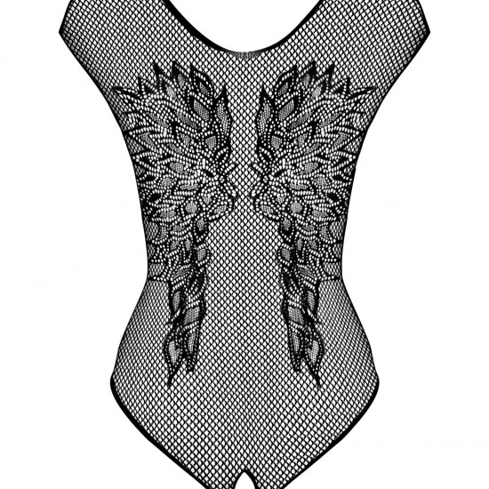 (SALE) Бодистокинг из крупной сетки с кружевом Obsessive B112 teddy XL/XXL, черный, с доступом