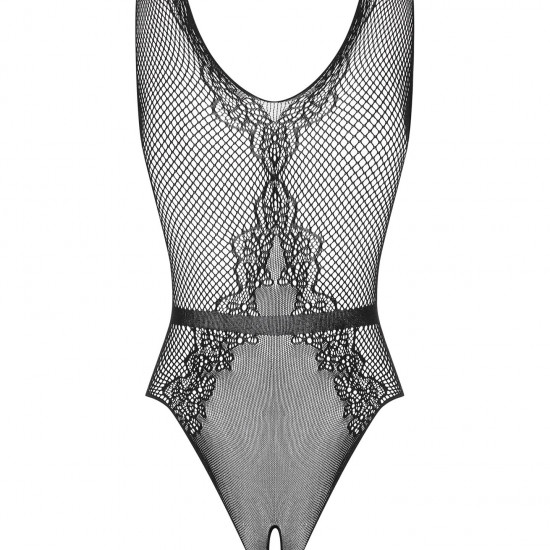 (SALE) Сетчатый бодистокинг с доступом Obsessive B115 teddy S/M/L, черный