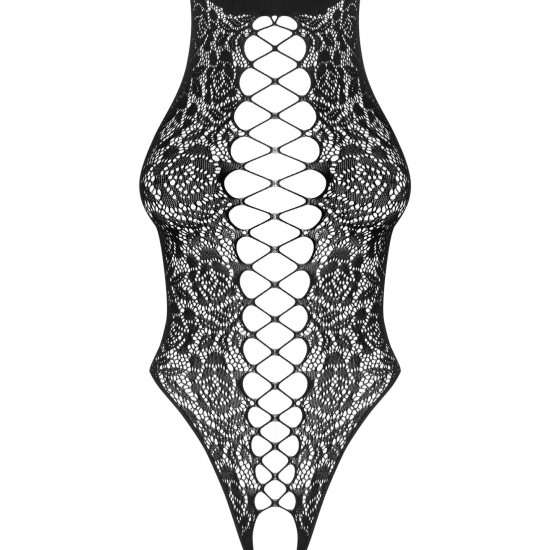 Ажурный бодистокинг с эффектом шнуровки Obsessive B129 teddy black XL/XXL, черный, с доступом