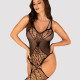 (SALE) Ажурный бодистокинг под паутину Obsessive Bodystocking G325 black S/M/L, черный, комбинезон, имитаци