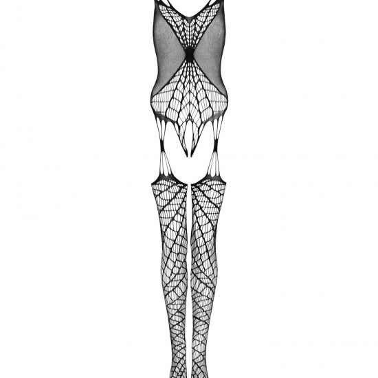 (SALE) Ажурный бодистокинг под паутину Obsessive Bodystocking G325 black S/M/L, черный, комбинезон, имитаци